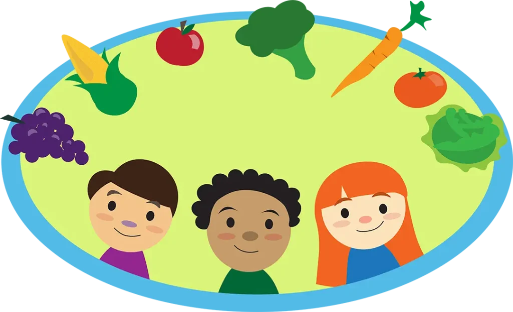 kids with healthy fruits and vegetables