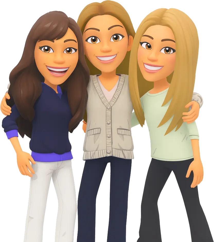 cartoon drawing of several women hugging each other