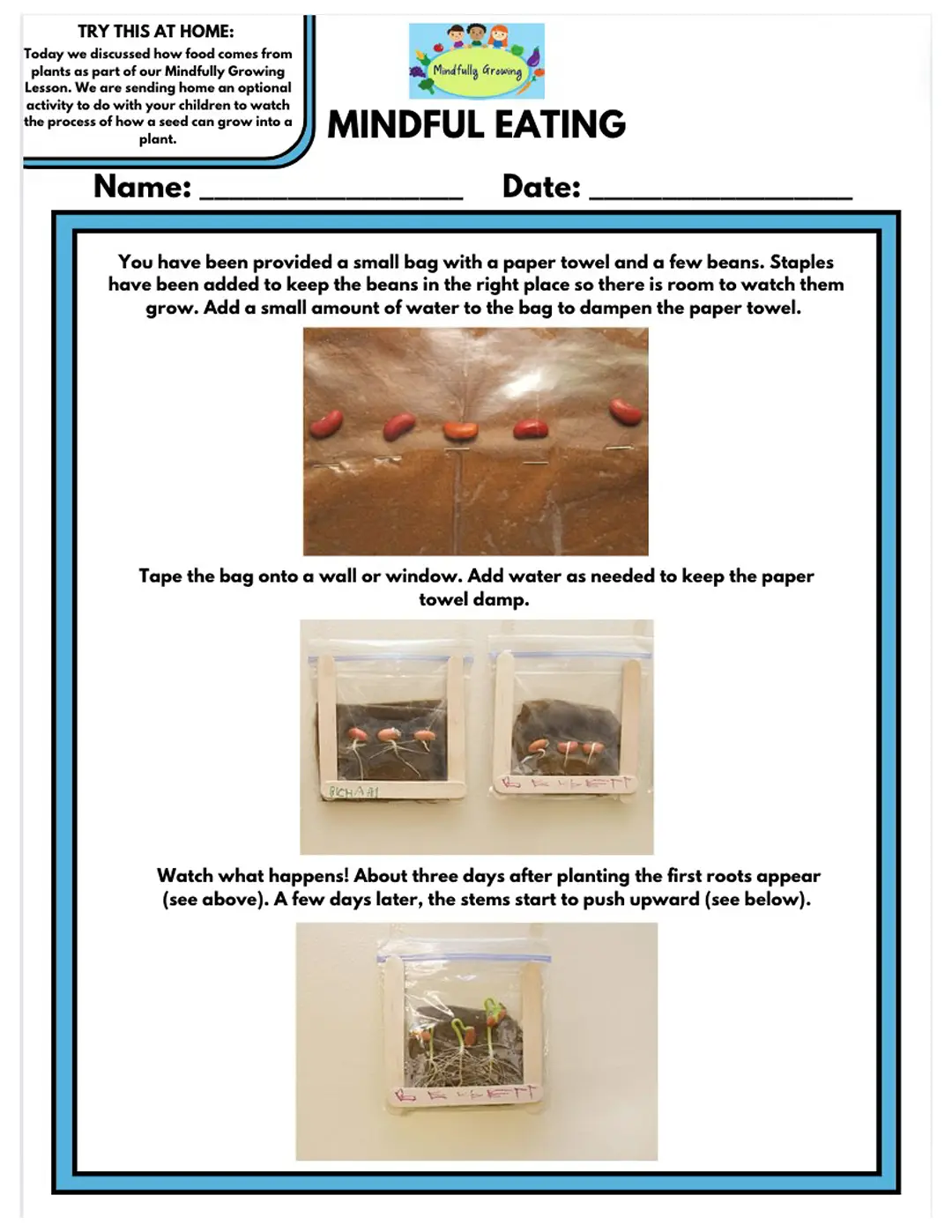 Mindfully Growing Take-Home Activity Sheet example