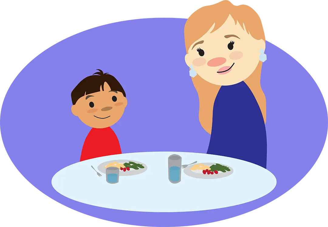 mindful feeding graphic with a kid and their parent