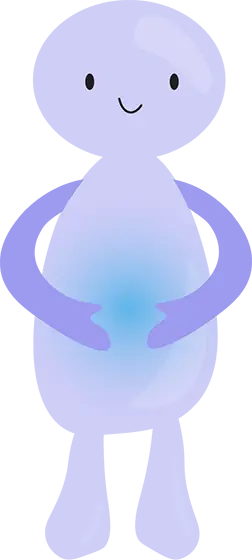 cartoon of person with a full stomach smiling and happy