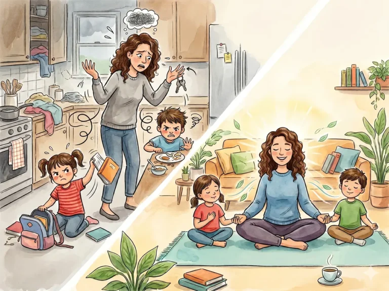 chaotic scene balanced with mindfulness