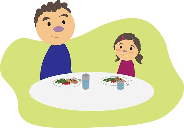 parent and child sitting together for a meal